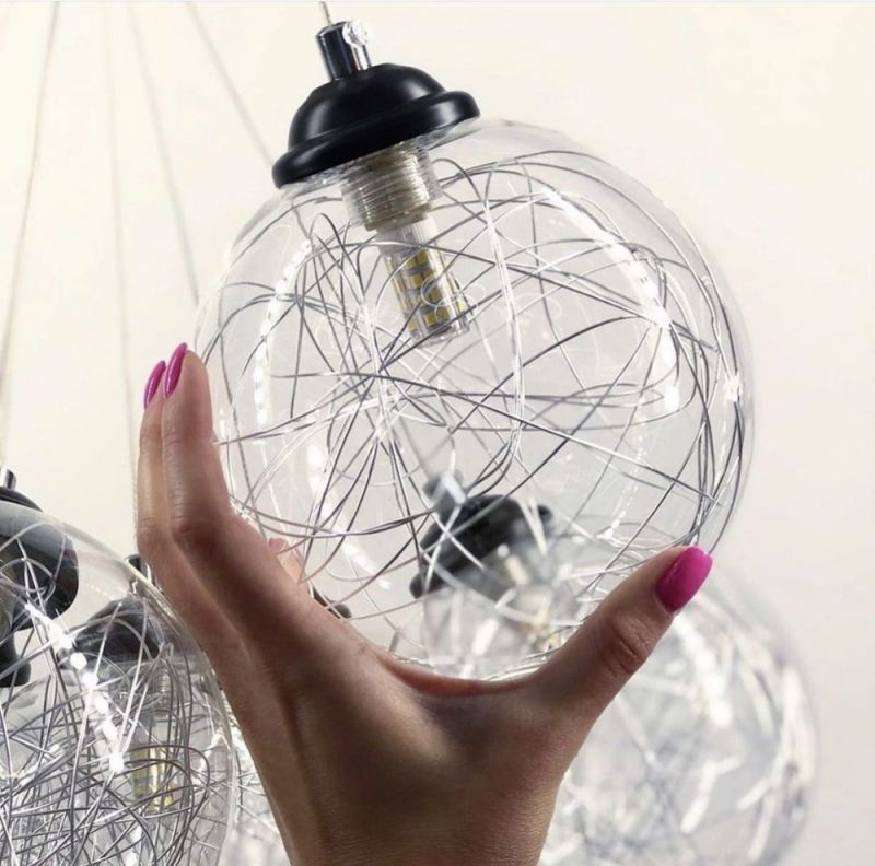 Підвісний світильник Transparent Bubbles на 9 плафонів з металевою ниткою