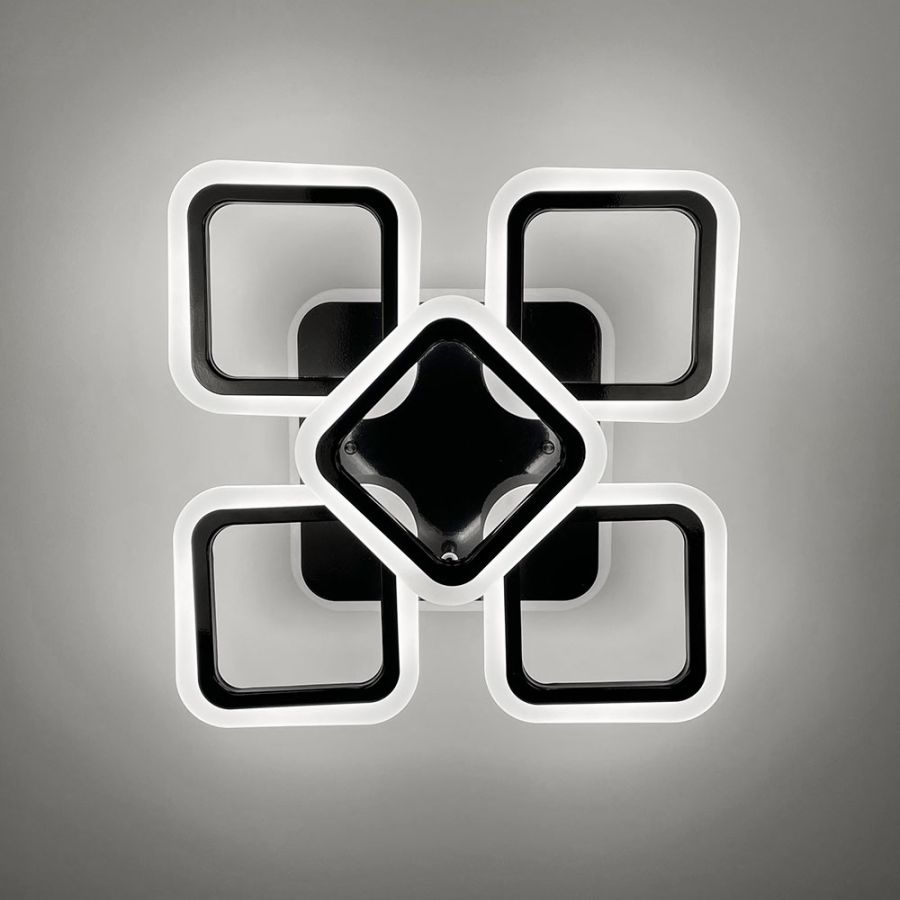Стельова чорна люстра LED на 4+1 ріжки-квадрати 