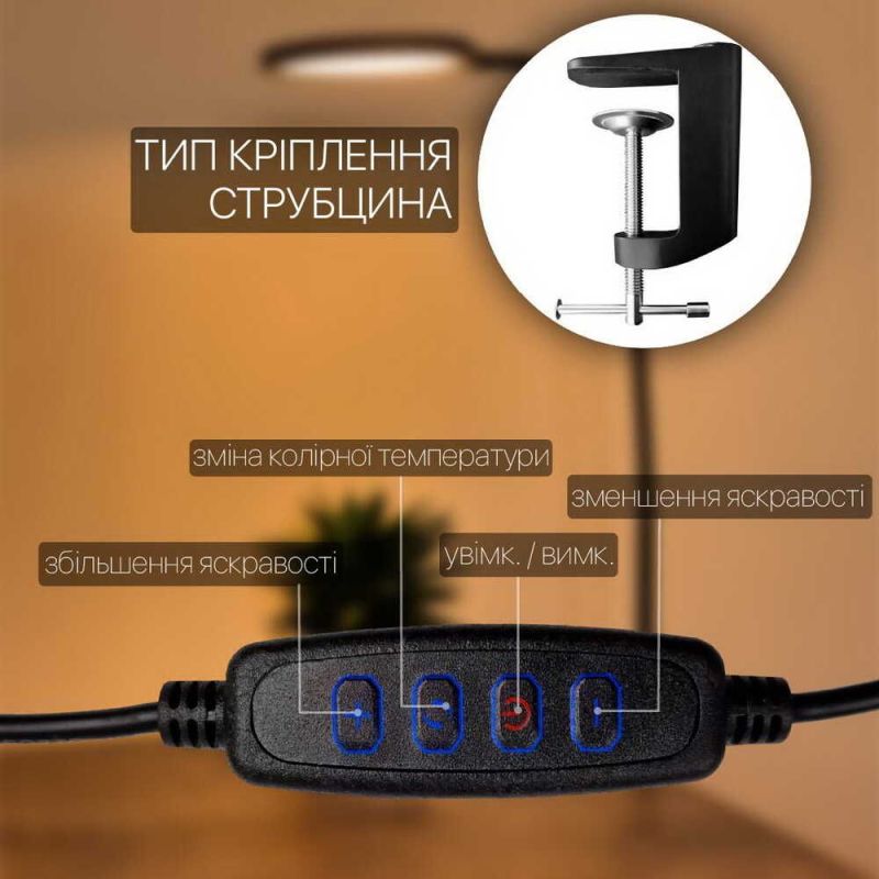Світлодіодна лампа на струбцині FLEX 10W 3000-6500К чорний