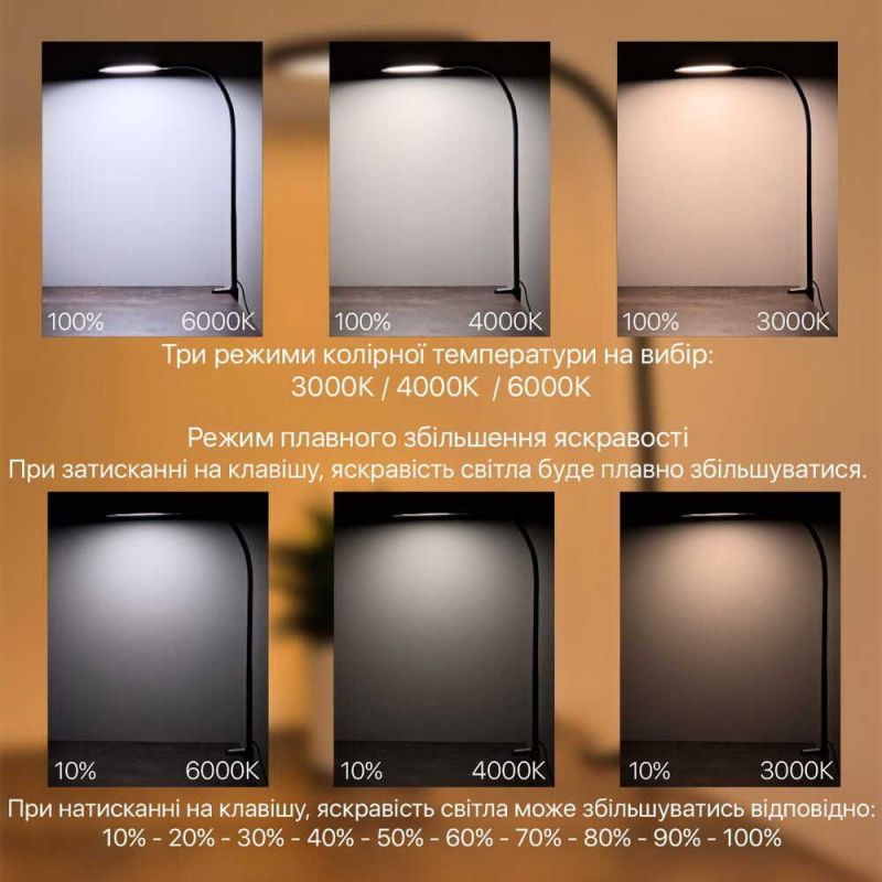 Світлодіодна лампа на струбцині FLEX 10W 3000-6500К чорний